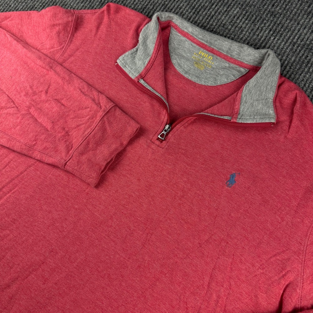 Polo Ralph Lauren Mens XXL Quarter Zip Pullover Sweater Heather Red Cotton Blend - Picture 2 of 10